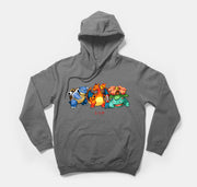 pokemon hoodie dark gray with red trainer and charizard blastoise venusaur