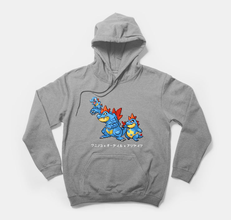 pokemon hoodie totodile feraligatr croconaw gray