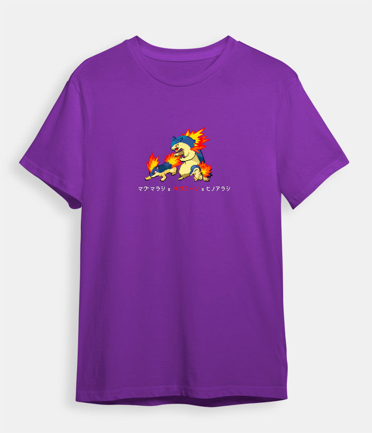Pokemon t-shirt Cyndaquil Quilava Typhlosion purple