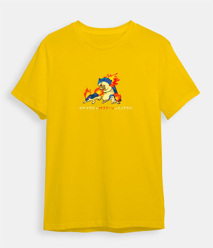 Pokemon t-shirt Cyndaquil Quilava Typhlosion yellow