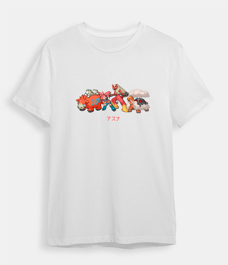 Pokemon T-shirt Flannery Blaziken Camerupt Torkoal white