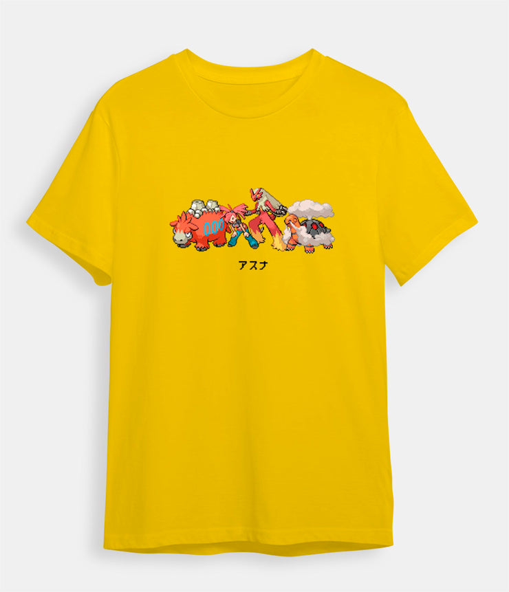 Pokemon T-shirt Flannery Blaziken Camerupt Torkoal yellow