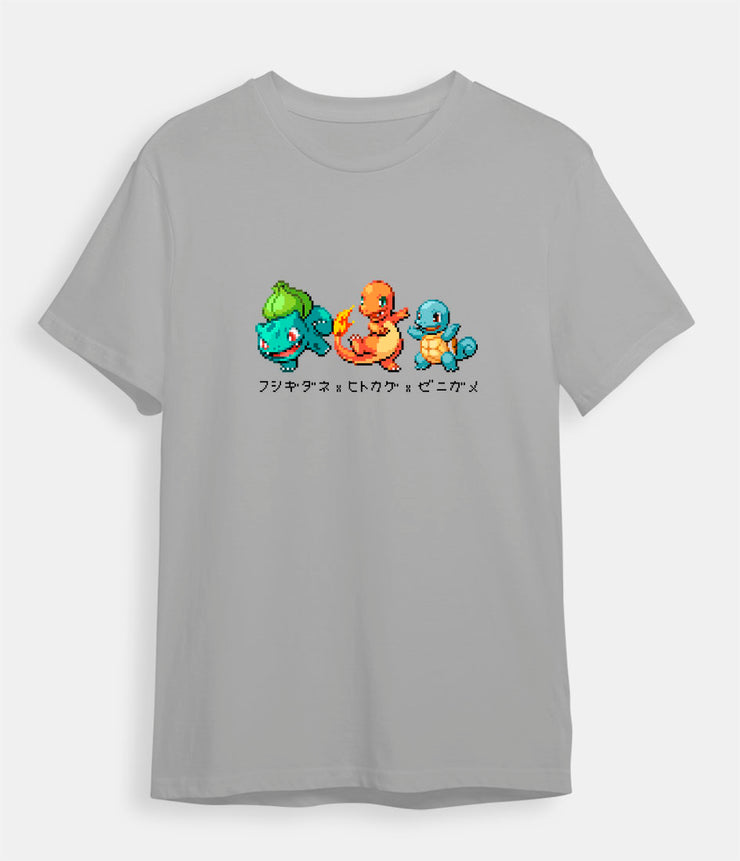 Pokemon t-shirt Kanto Starter Bulbasaur Charmander Squirtle gray