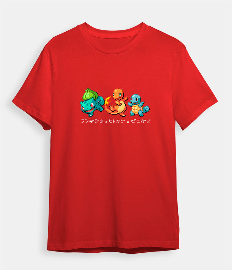 Pokemon t-shirt Kanto Starter Bulbasaur Charmander Squirtle red