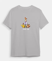 Pokemon t-shirt grey Professor Oak with Pikachu and Eevee 