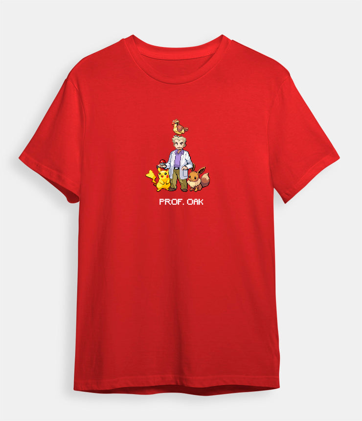 Pokemon t-shirt Professor Oak with Pikachu and Eevee red