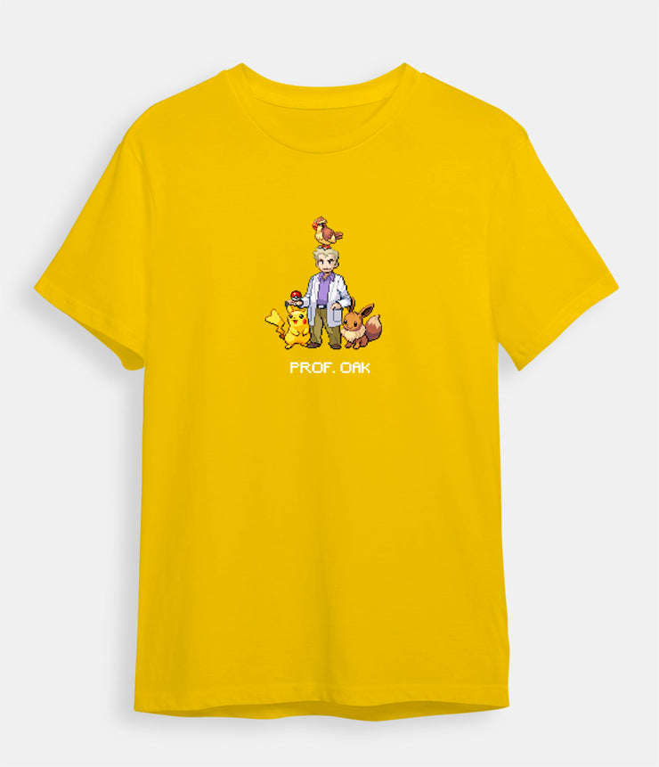 Pokemon t-shirt Professor Oak with Pikachu and Eevee yellow