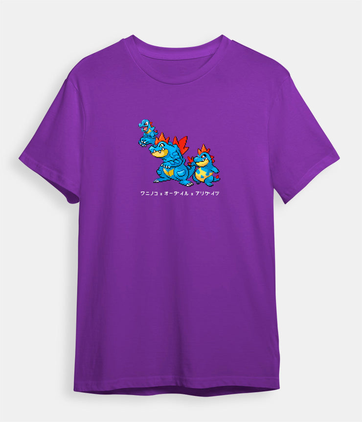 Pokemon t shirt Totodile Feraligatr Croconaw purple