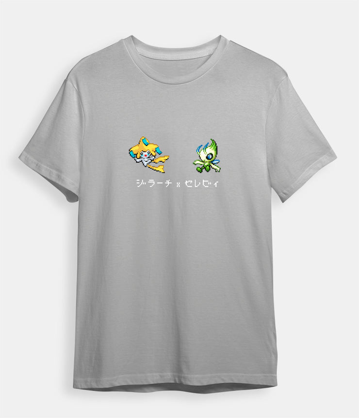 Pokemon t-shirt Celebi and Jirachi gray