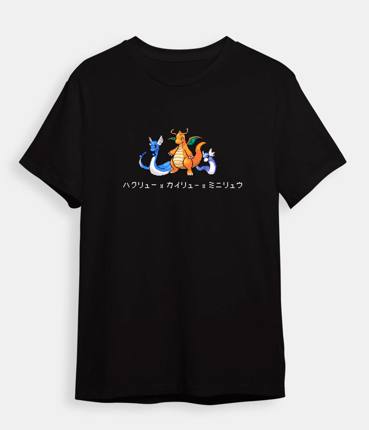 Pokemon t-shirt Dragonite Dragonair and Dratini black