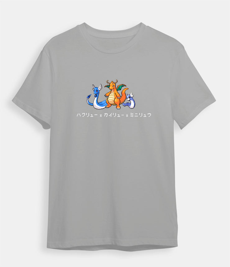 Pokemon t-shirt Dragonite Dragonair and Dratini gray