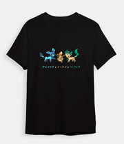 Pokemon t-shirt Eevee Glaceon and Leafeon Black