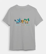 Pokemon t-shirt Eevee Glaceon and Leafeon gray