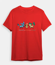 Pokemon t-shirt Eevee Glaceon and Leafeon red