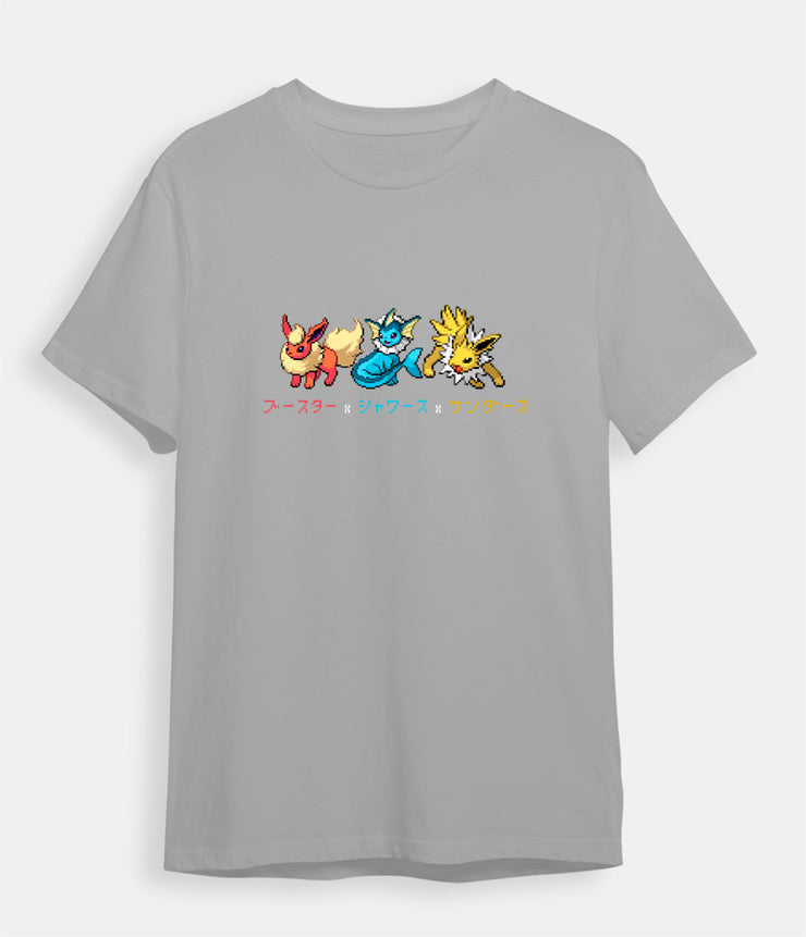 Pokemon t-shirt Flareon Vaporeon Jolteon gray