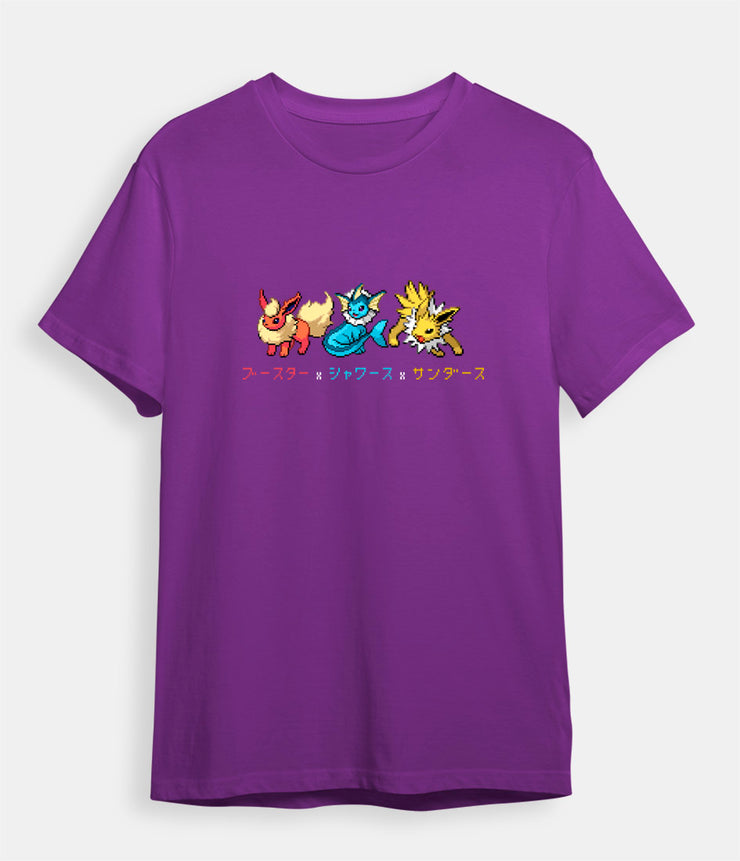 Pokemon t-shirt Flareon Vaporeon Jolteon purple