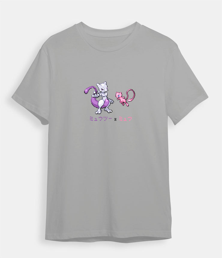 Pokemon t-shirt Mewtwo and Mew gray