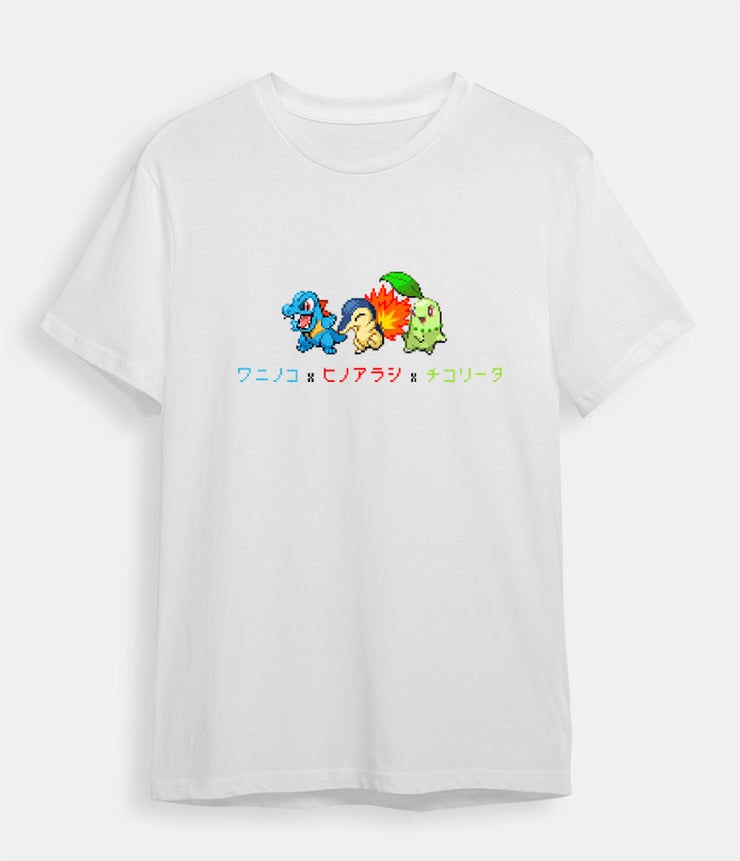 Pokemon t-shirt Totodil Cyndaquil Chikorita White