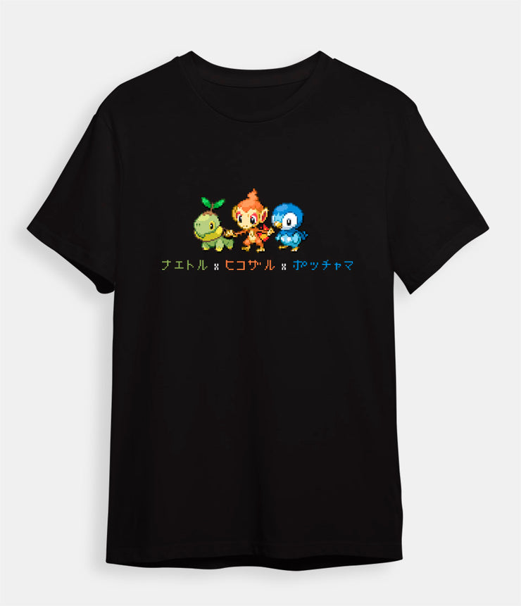 Pokemon t-shirt Chimchar Turtwig Piplup BlackBl