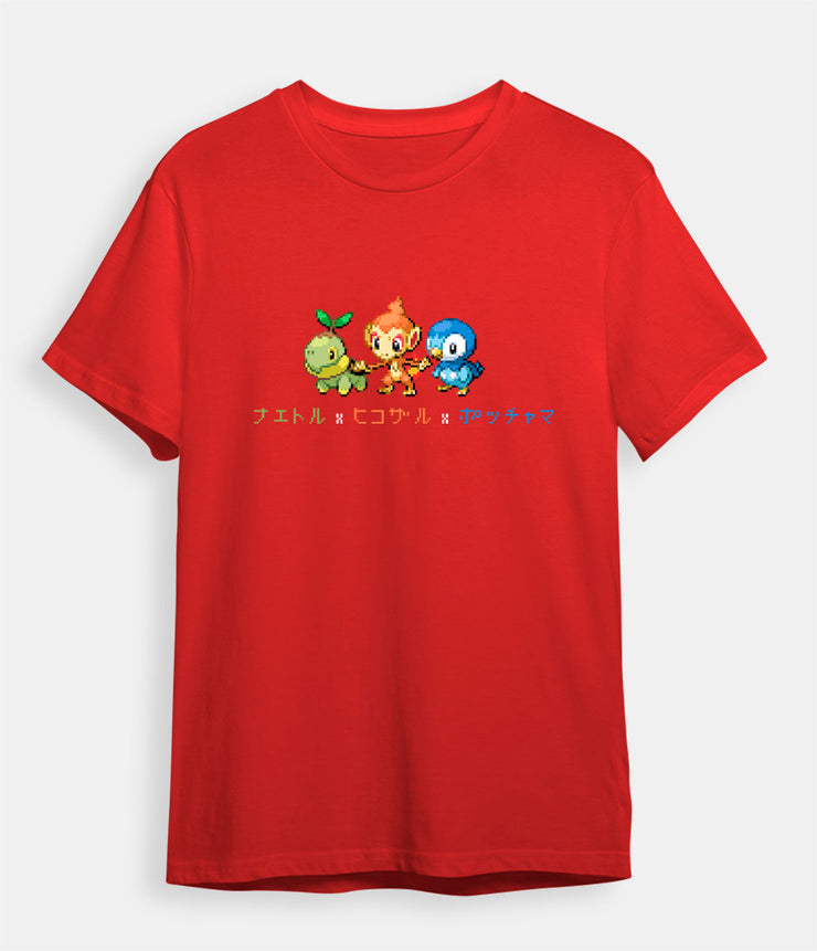 Pokemon t-shirt Chimchar Turtwig Piplup red